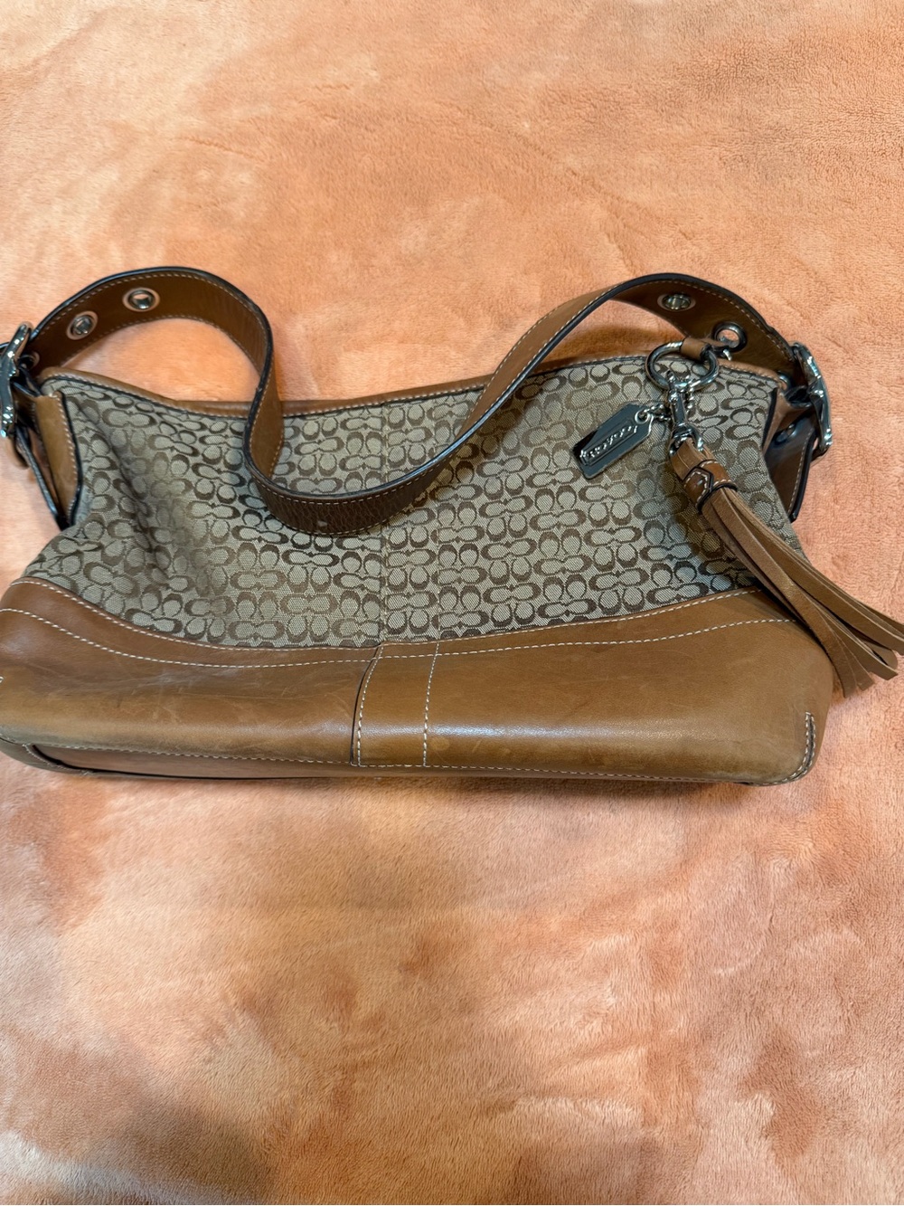 Coach Signature Canvas and Brown Leather Shoulder Bag - Picture 2 of 7